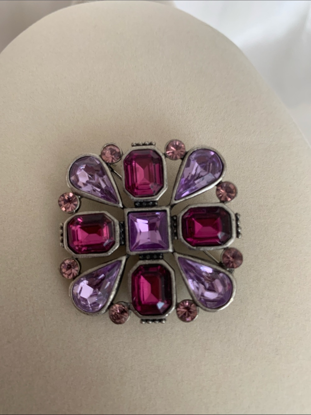 Vintage-Inspired Pink & Purple Crystal Brooch - Women Jewelry